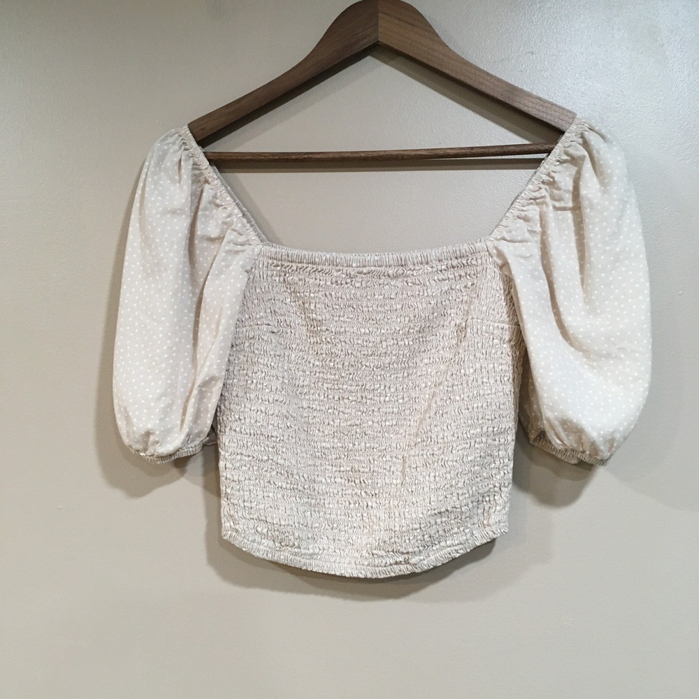 Abercrombie & Fitch Polka Dot Puff Sleeve Top Womens S Peasant Milkmaid Cottage